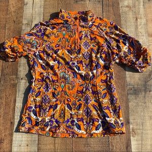 Tzu Tzu Tangerine Orange Paisley Fitted Funky Golf Athletic Shirt Medium